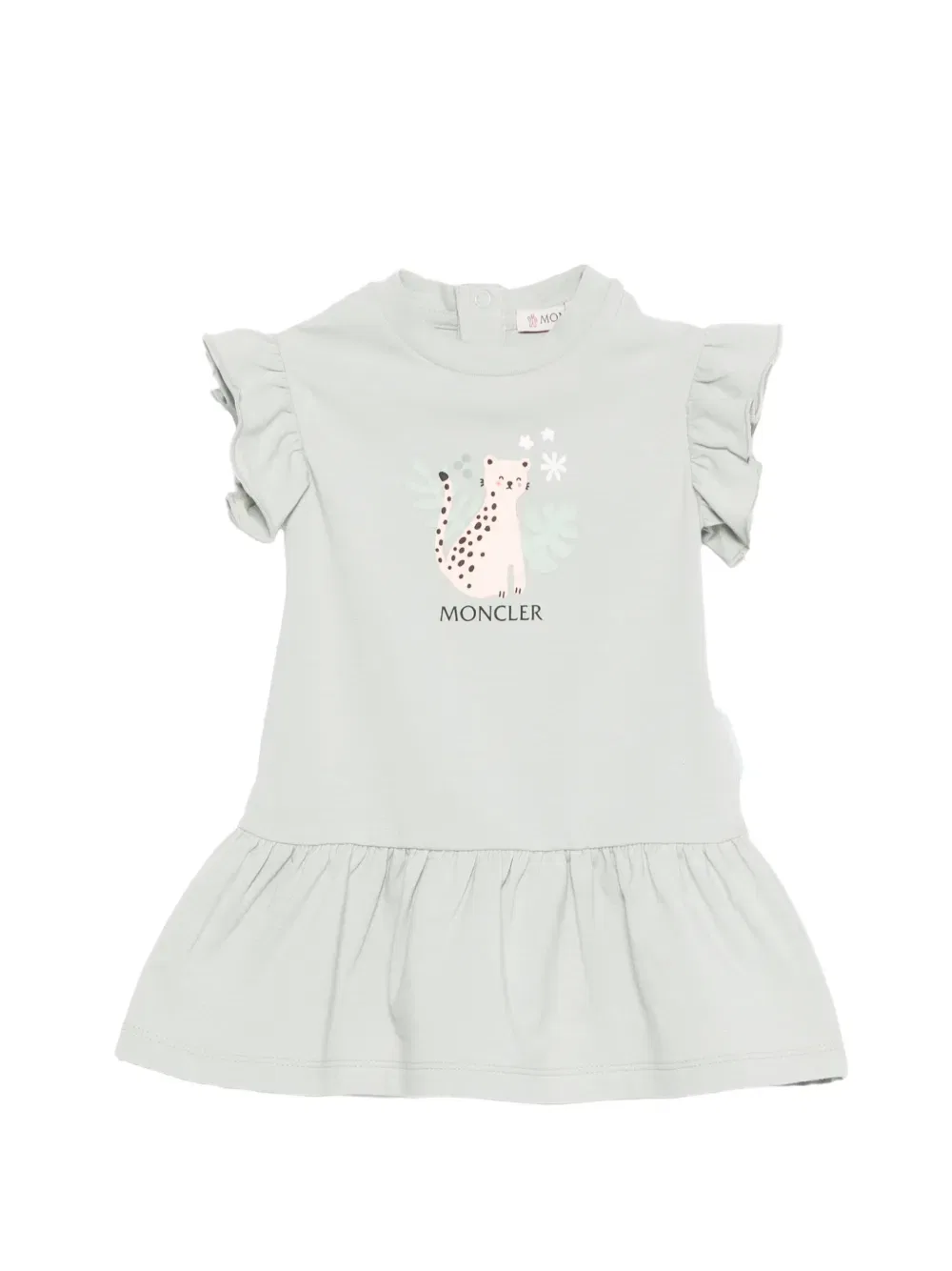 Платье с оборками и анималистическим принтом Moncler Enfant, зеленый