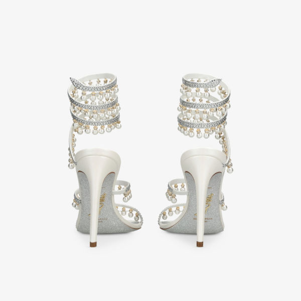 Сандалии на каблуке Rene Caovilla Chandelier pearl 105 из кожи, белый — фото 2