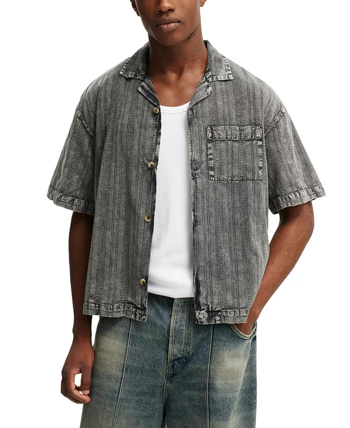 

Мужская постиранная рубашка с коротким рукавом Box Fit COTTON ON, черный