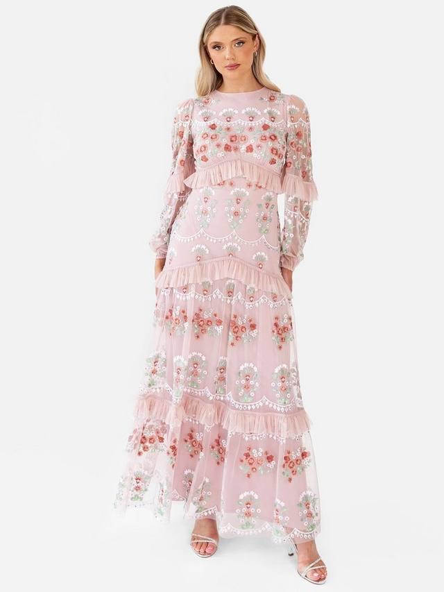 

Вышитое тюлевое макси-платье Maya Deluxe, Pale Peach