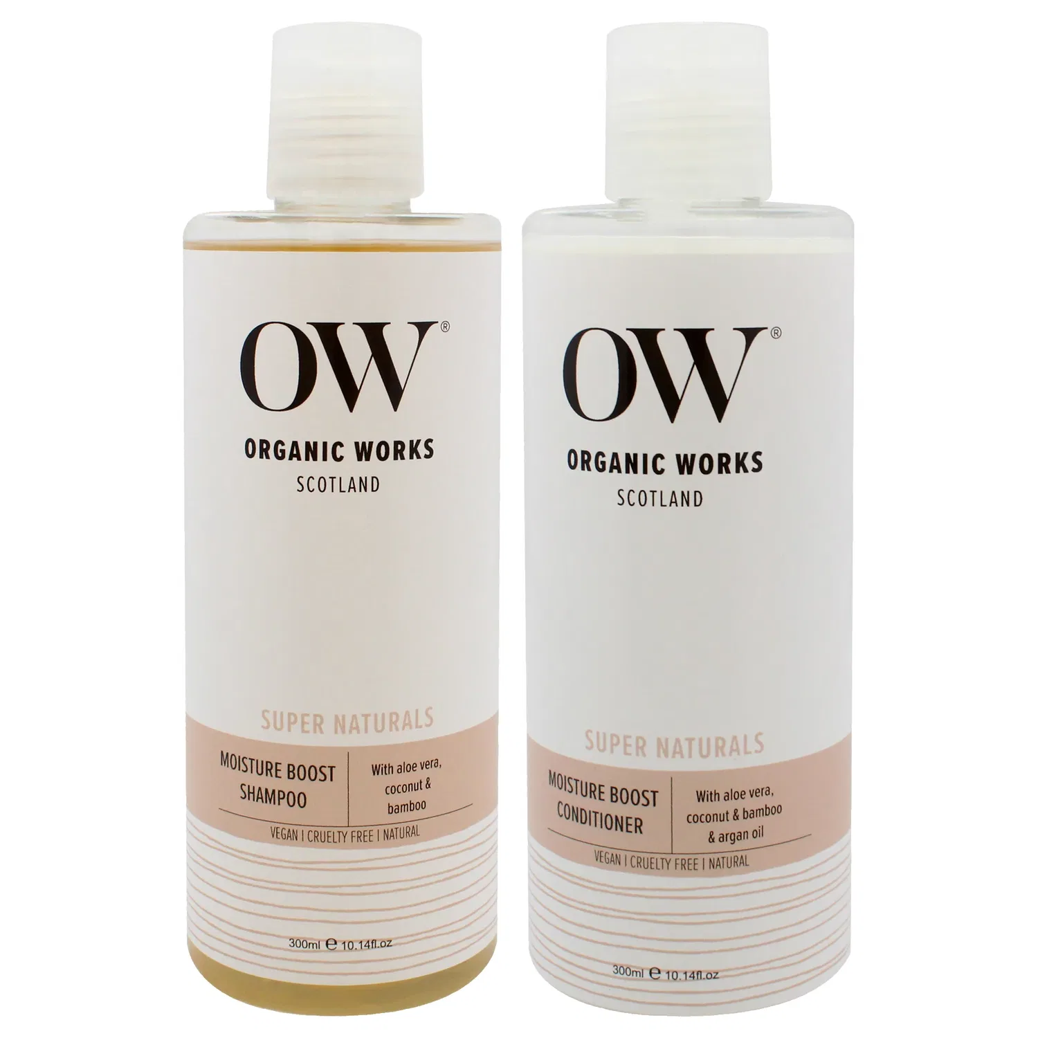 Набор Super Naturals Moisture Boost Kit от Organic Works для мужчин и женщин - комплект из 2 предметов: шампунь 300 мл и кондиционер 300 мл, белый