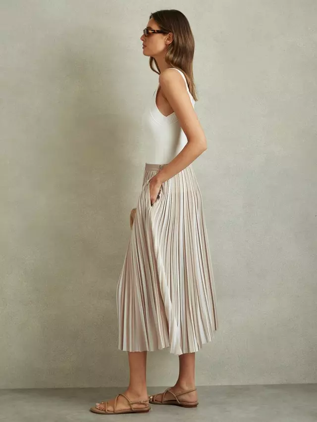 

Юбка Reiss Lexie Pleated Midi, цвет natural