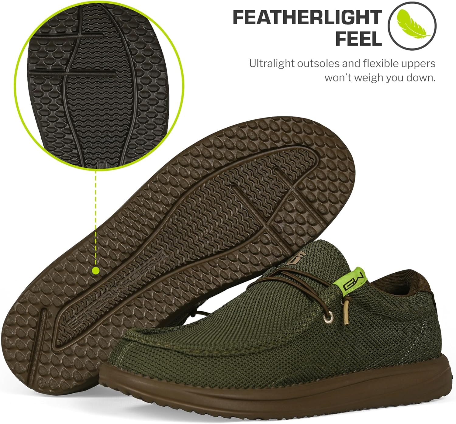 Мужские ботинки Gator Waders для кемпинга - дышащие лоферы без шнуровки - эластичные шнурки - сверхлегкая амортизация на весь день - удобная посадка, Olive — фото 4
