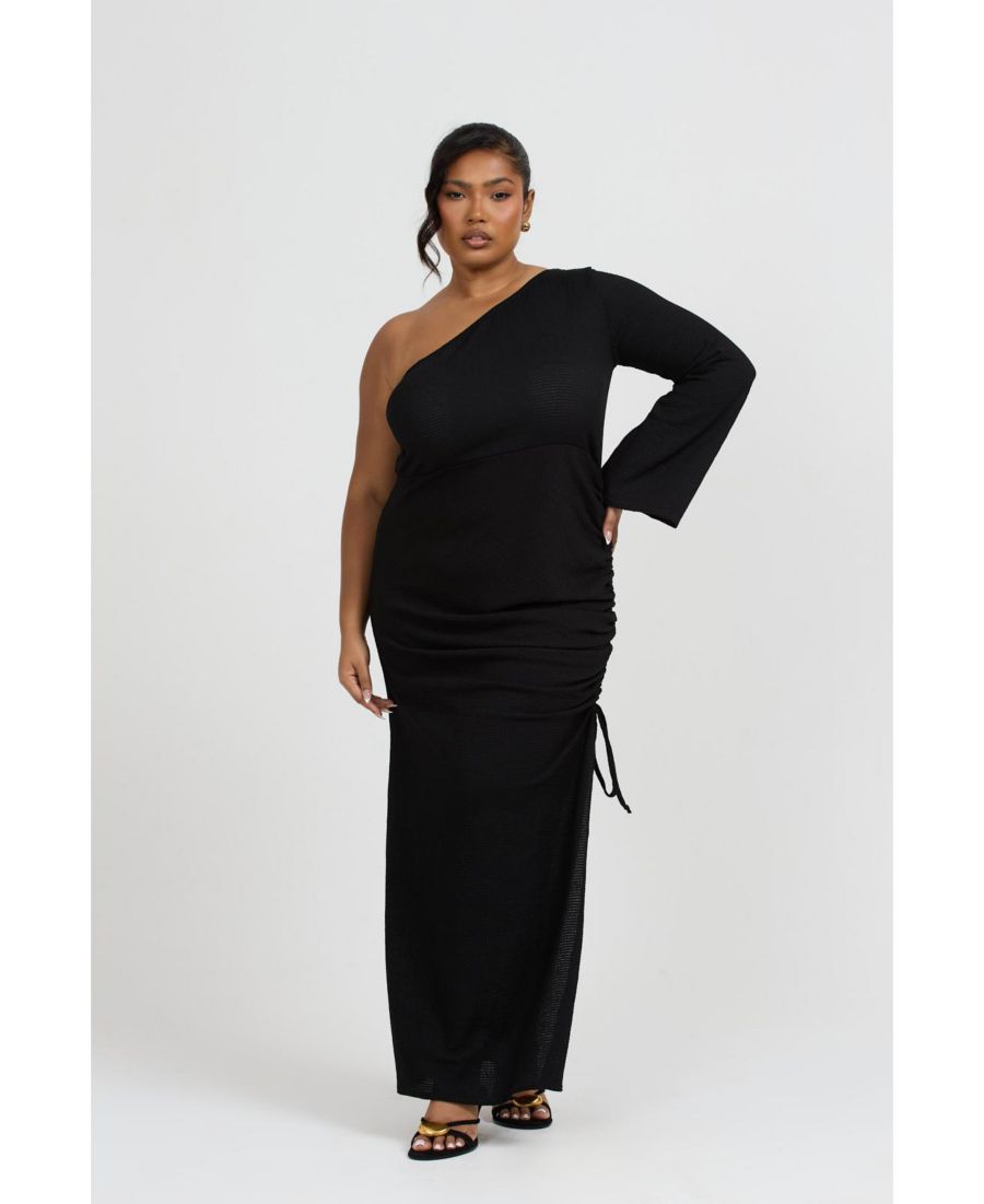 

Женское длинное платье на одно плечо с расклешенными рукавами FASHION-SZN CURVE, Black