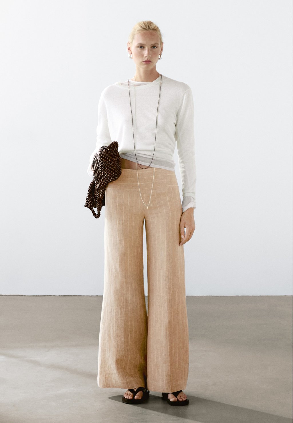 

Брюки HIGH-WAIST WIDE Massimo Dutti, бежевый