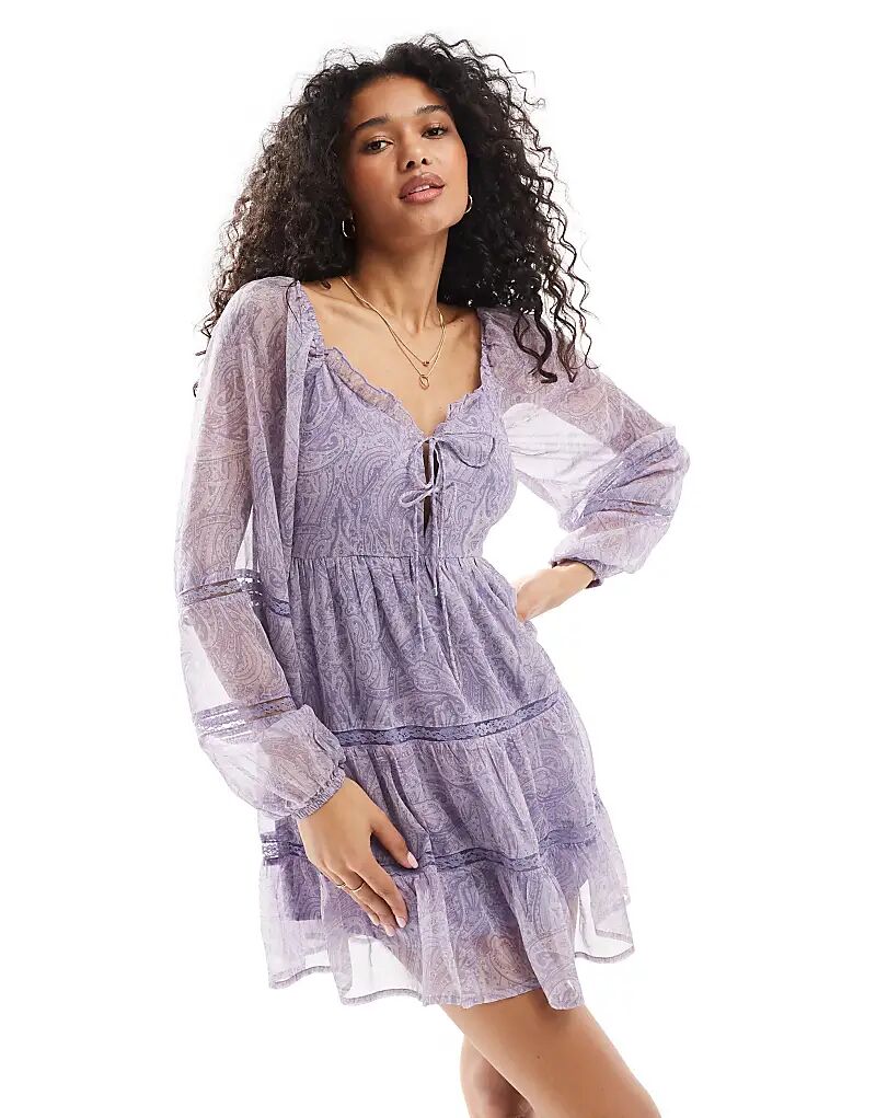 

Корсетное мини-платье в фиолетовом узоре пейсли Miss Selfridge