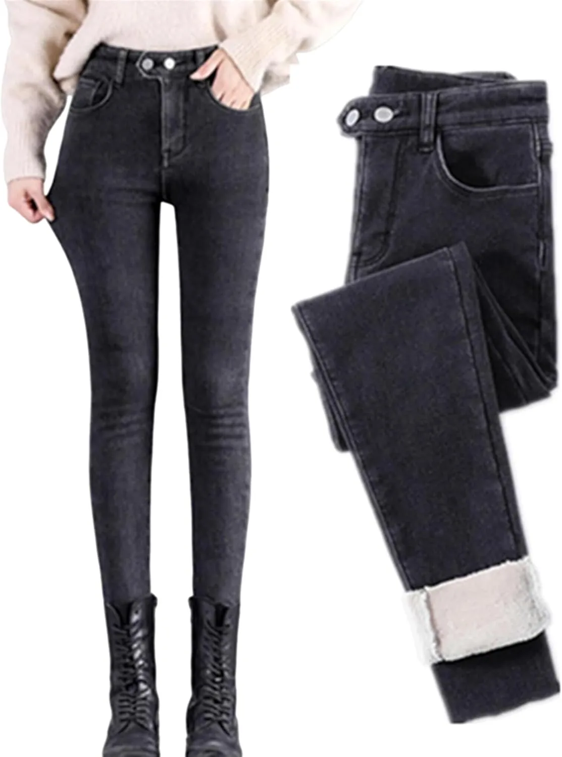 

Женские джинсы с флисовой подкладкой, утепленные, высокие