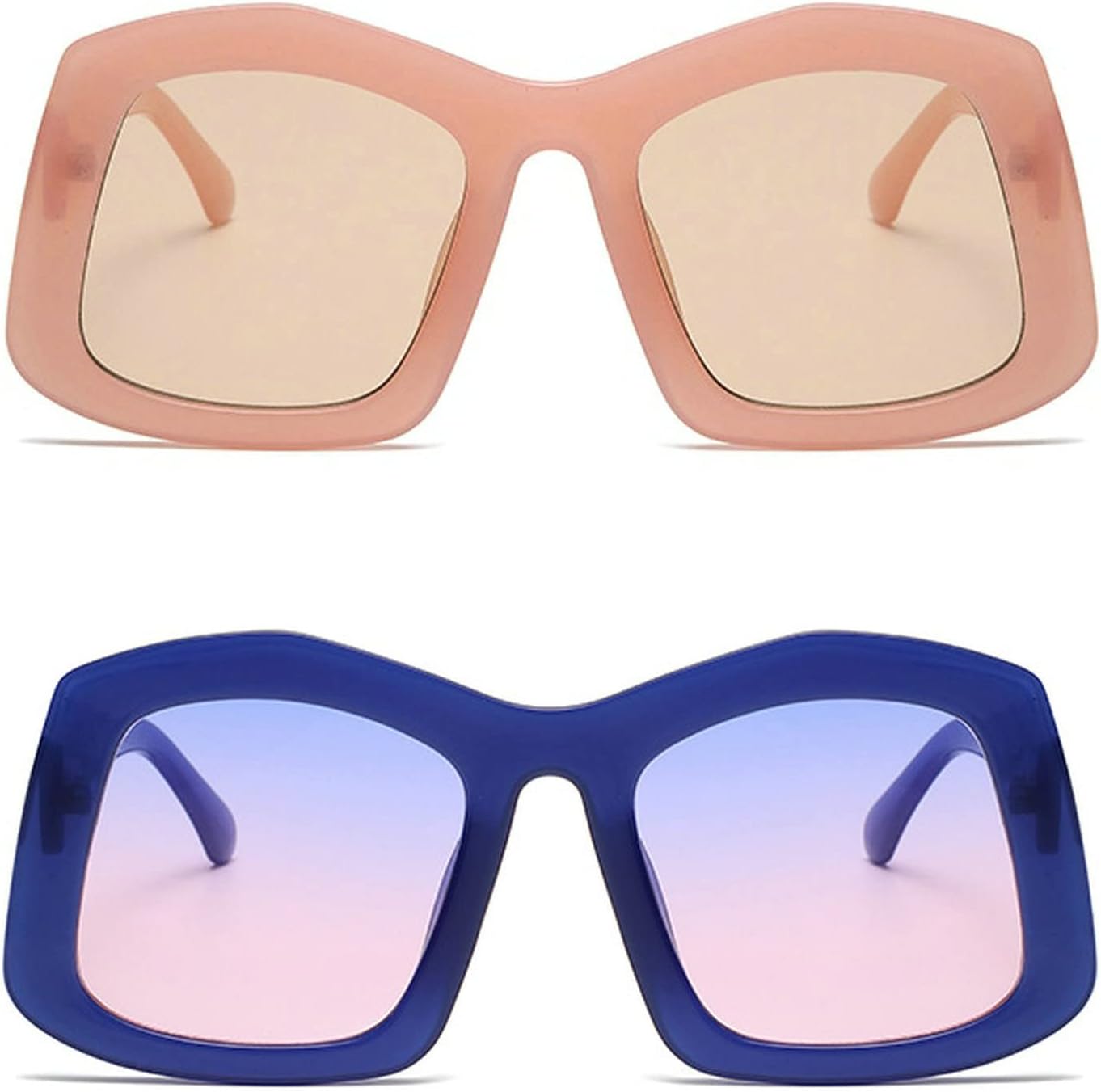 

Солнцезащитные очки Melrose Big Square, модные женские, конфетного цвета, ретро, ​​увеличенного размера, трендовые солнцезащитные очки с защитой от УФ-излучения UV400, 2pcs Pink&blue