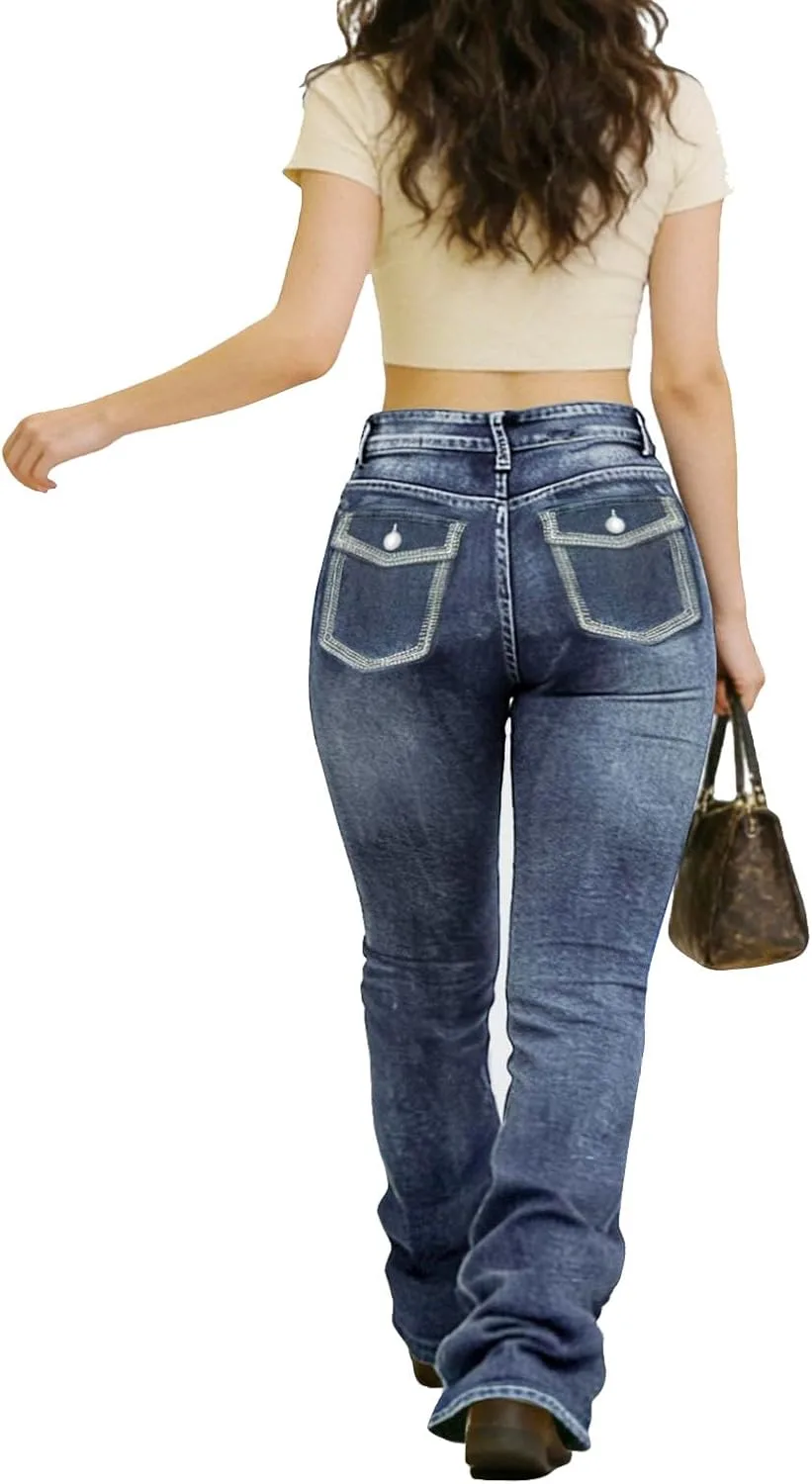 

Женские джинсы Cuyulitcik Bell Bottom High Waisted Plus Size Stretchy Bootcut с вышивкой QERINTE