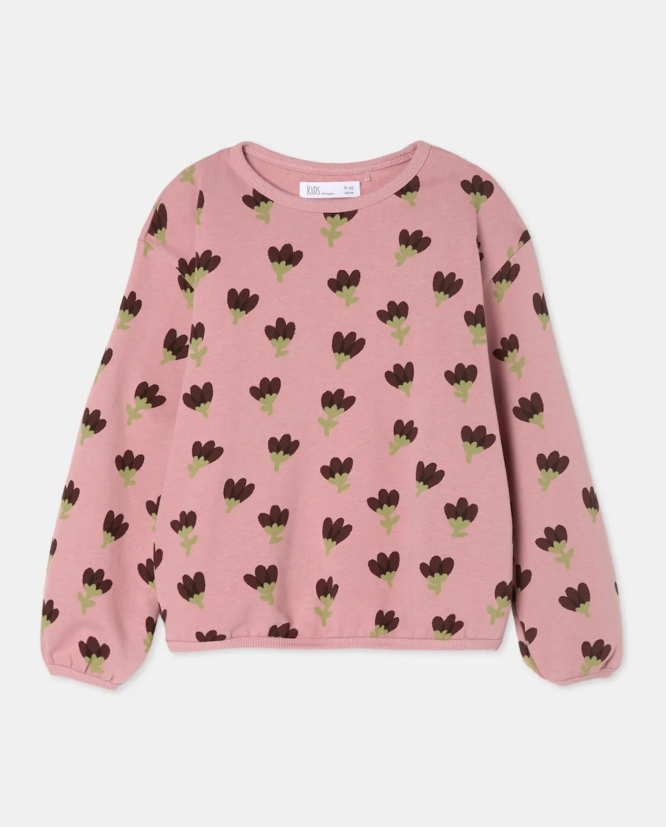 

Свитшот с круглым вырезом с полным принтом детских цветочков Kids El Corte Inglés, розовый