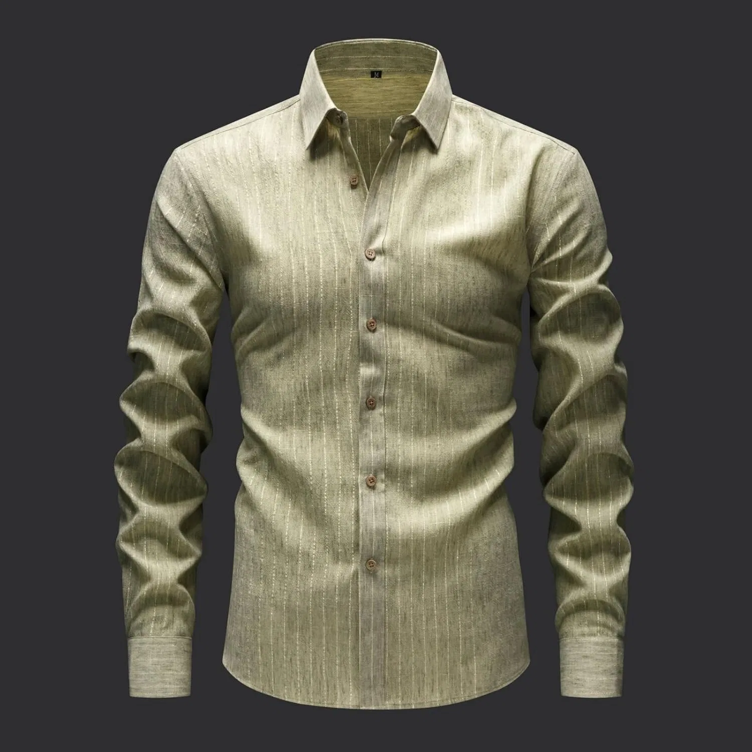 Рубашка мужская для переходной погоды Slim Fit с длинным рукавом Button Down Tees Business Casual Generic, хаки — фото 2