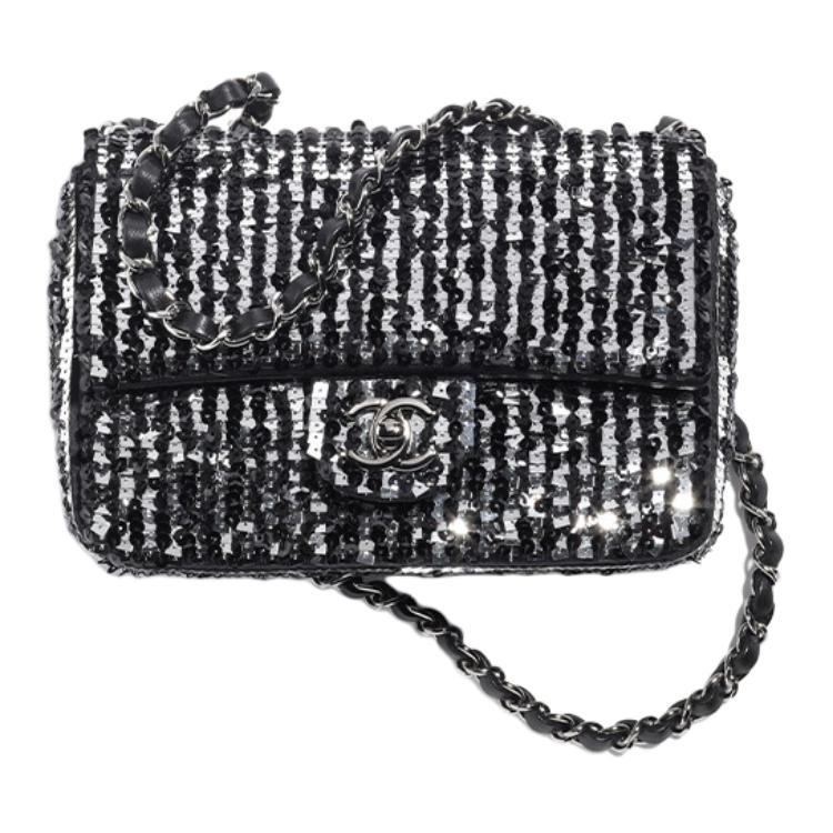 

Сумка с пайетками, через плечо, на пояс, женская, черно-серебристая CHANEL