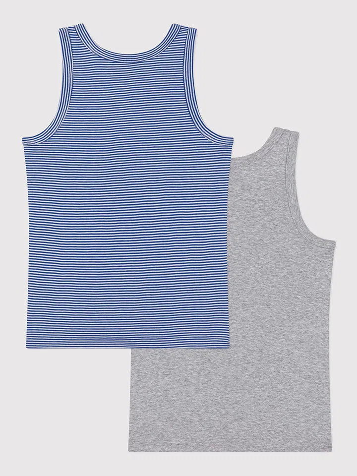 Комплект из 2 маек, с принтом, Petit Bateau, синий/серый — фото 2