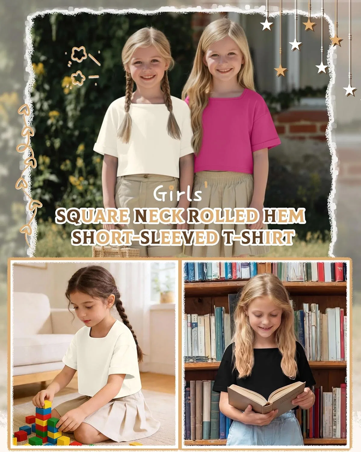 Набор из 3 детских топов оверсайз, LessonZoo, Rose Red, Cream, Black — фото 4