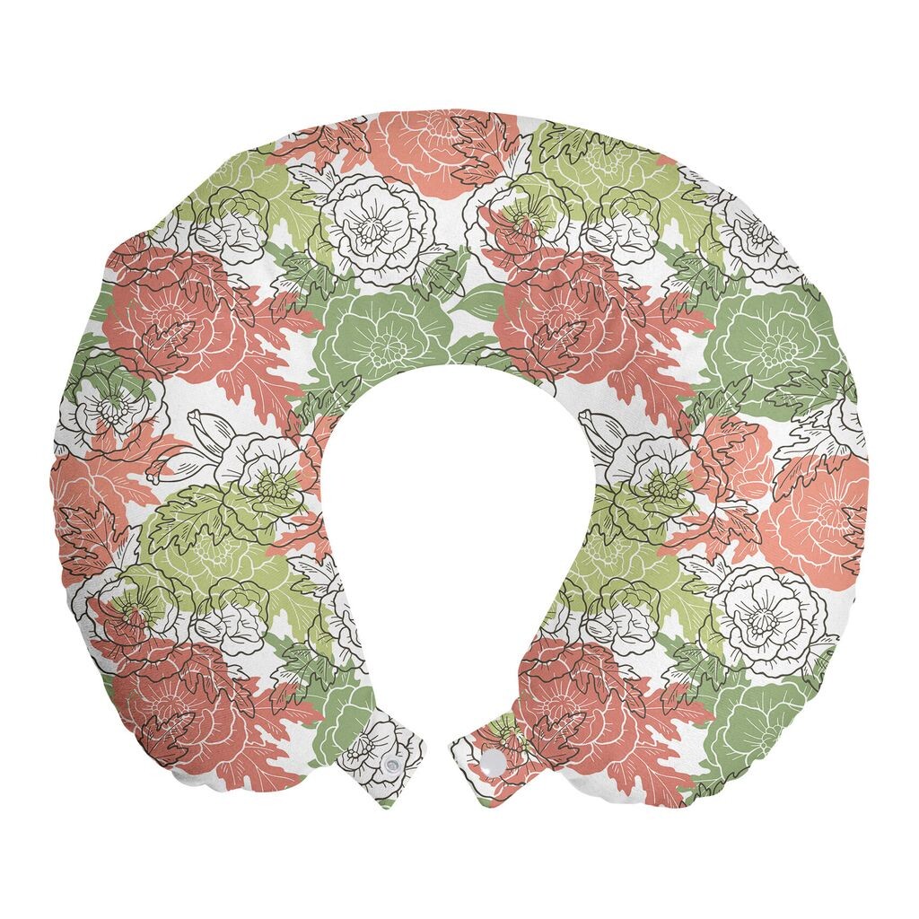 

ABAKUHAUS Дорожная подушка с цветами, поддержка шеи, нарисованные вручную узоры роз, пенопластовые дорожные принадлежности для самолета и автомобиля, 30x30 см, Коралловый хаки