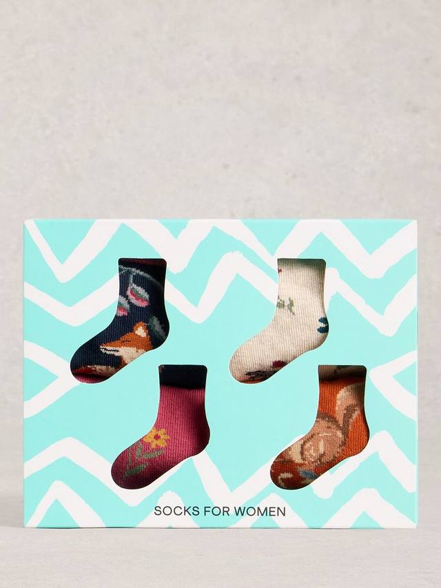 

Носки до щиколотки с животными и природой White Stuff, Pack of 4, Navy/Multi