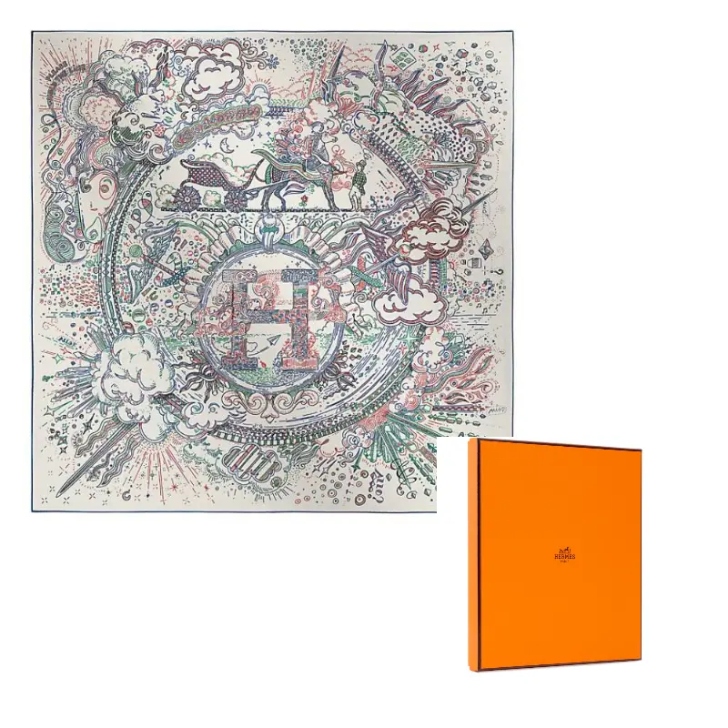 

HERMES Шёлковый шарф Mulberry Silk женский бело-синий, White/Cobalt Blue