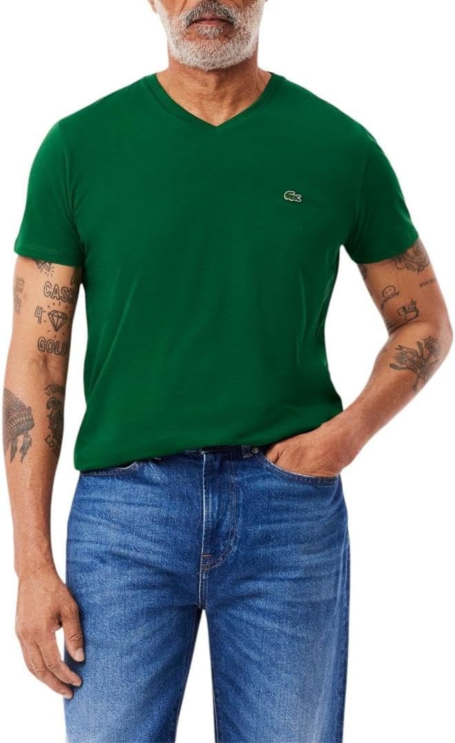 

Мужская футболка Lacoste с коротким рукавом и V-образным вырезом из хлопкового джерси Pima, Green, Зеленый, Мужская футболка Lacoste с коротким рукавом и V-образным вырезом из хлопкового джерси Pima, Green