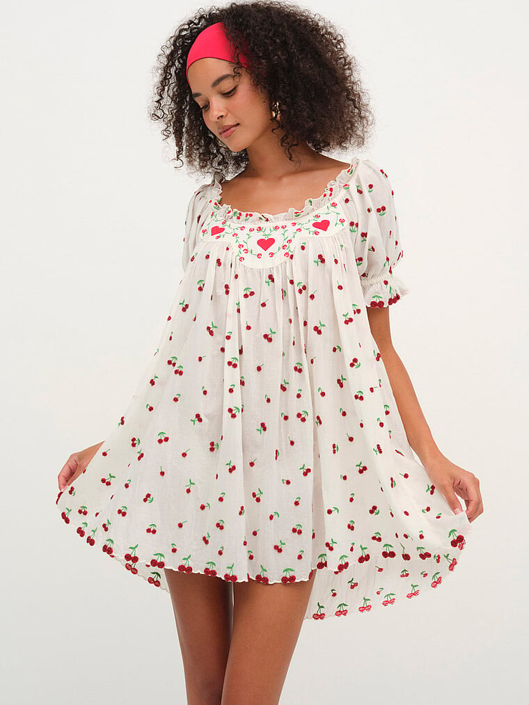 

Платье-Комбинация с вишнями, расшитое бисером For Love & Lemons, красный