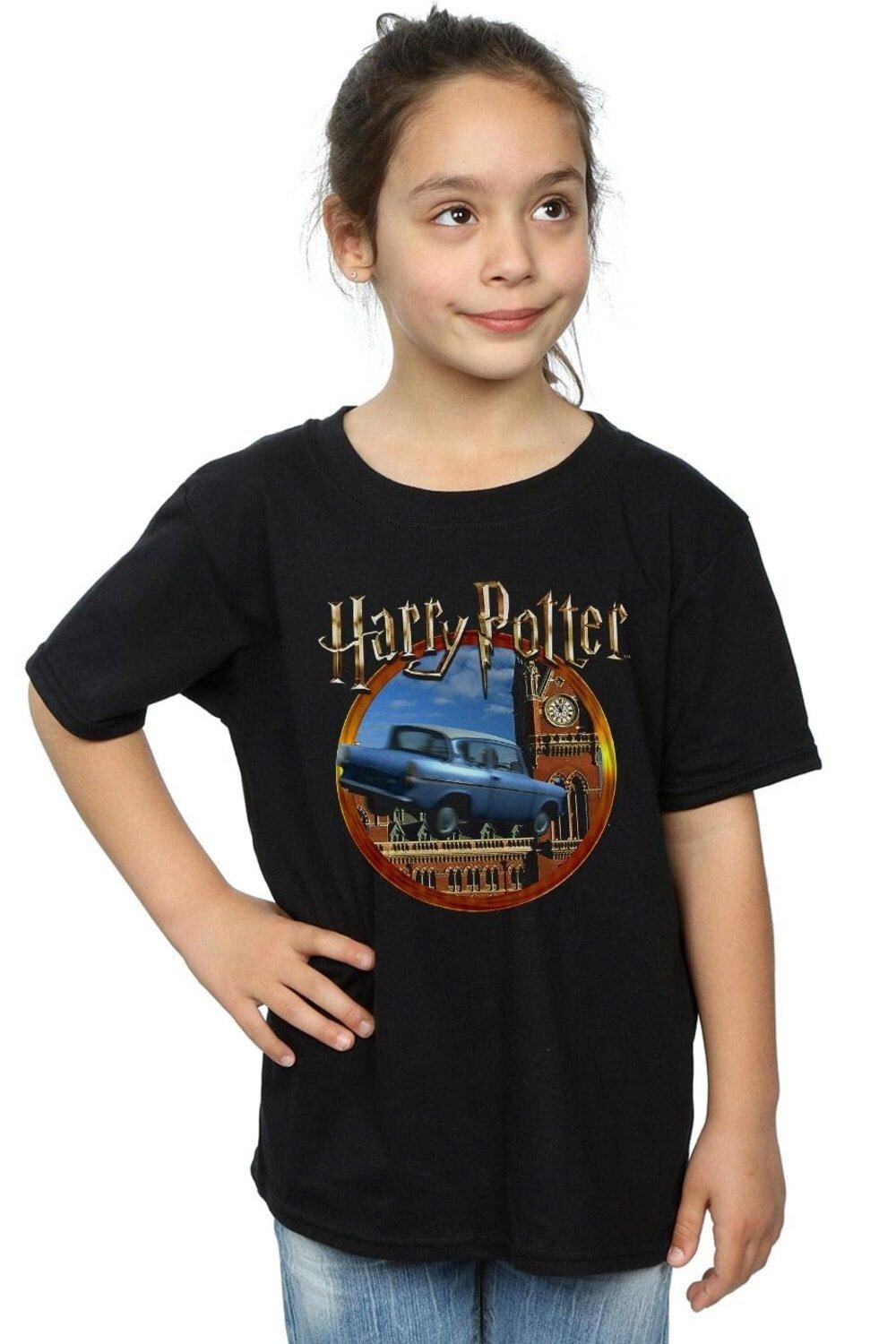 

Хлопковая футболка с летающим автомобилем Harry Potter, черный