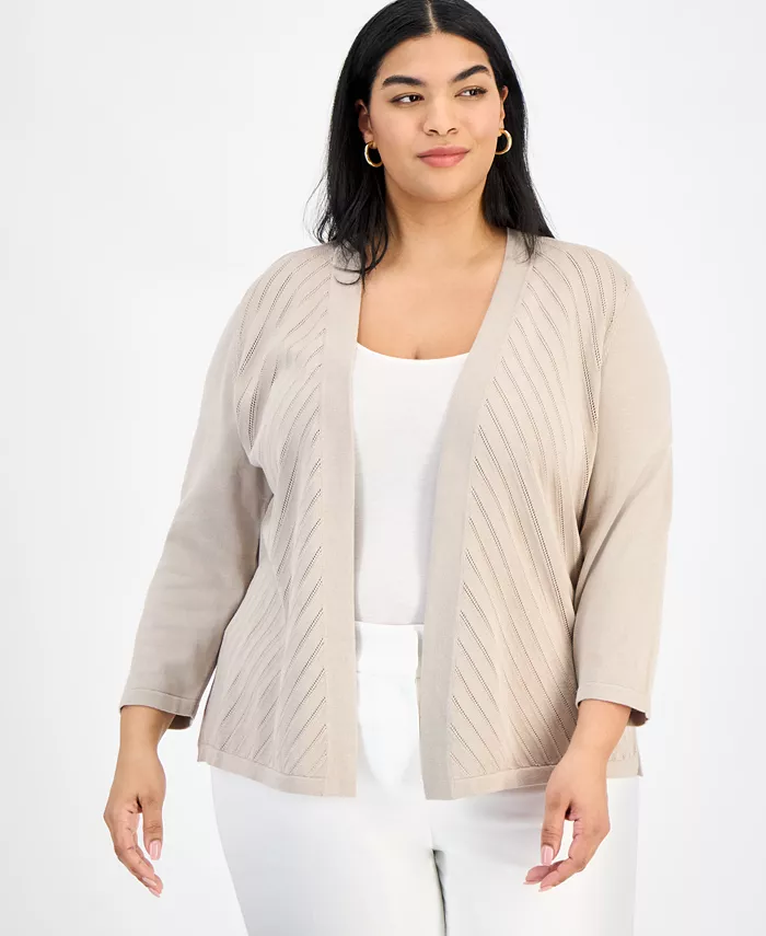 

Кардиган с диагональной строчкой на пуговицах Plus Size Kasper, коричневый/бежевый