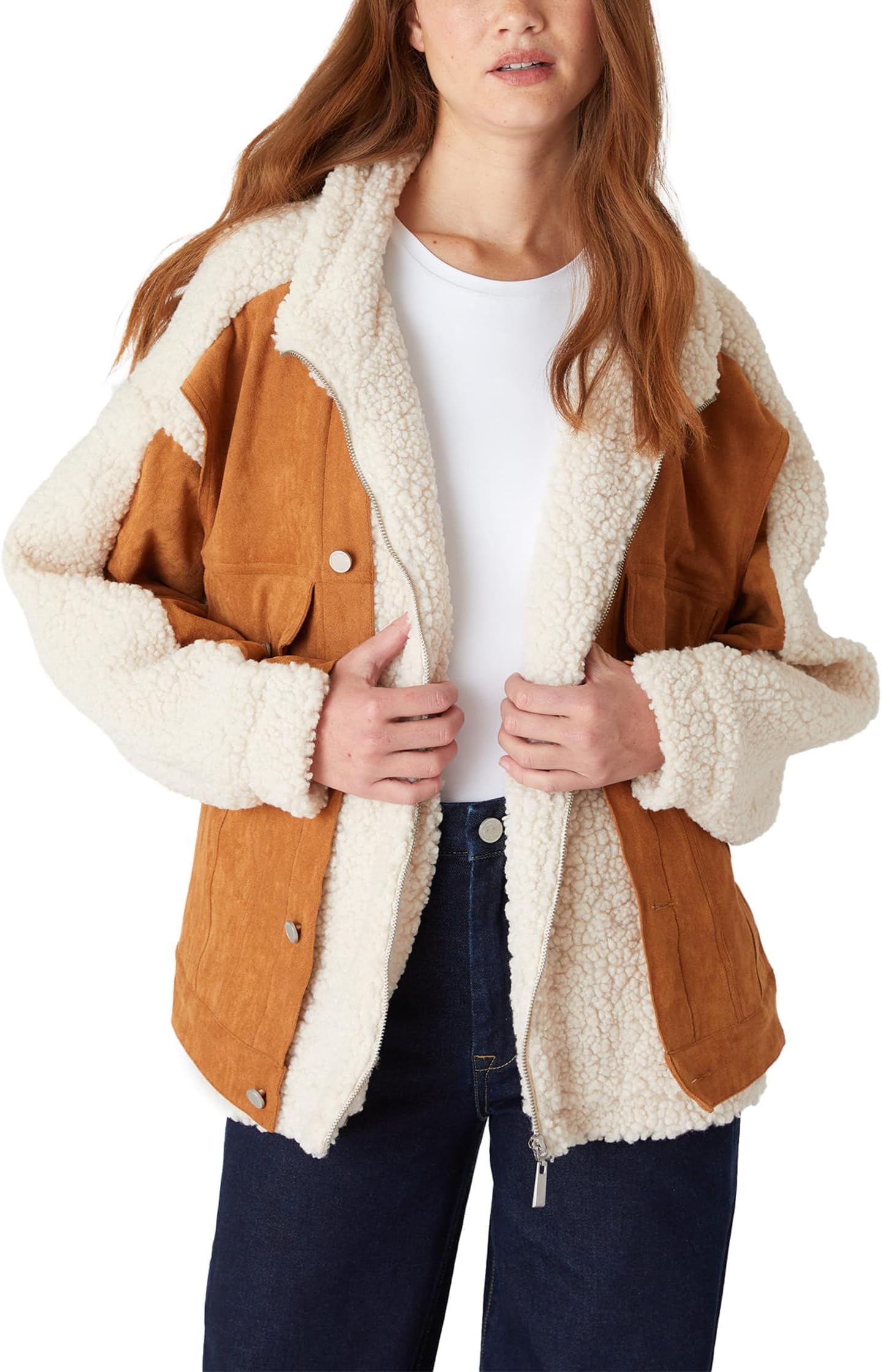 

Куртка Blank NYC Oversized Faux Suede and Sherpa Trucker Jacket, цвет Multicolor