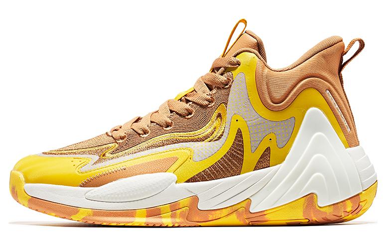 

Erke Амортизирующие баскетбольные кроссовки Mid Top с противоскользящими и износостойкими свойствами для мужчин, коричнево-желтые