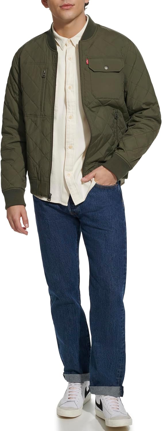 Мужская куртка-бомбер Levi's с ромбовидной стежкой, Olive Dry Touch Nylon — фото 4