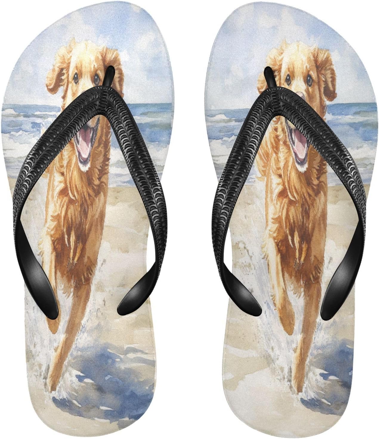 

Мужские пляжные шлепанцы-биркенштоки с изображением золотистого ретривера, бежевые, резиновые, противоскользящие, летние тапочки для прогулок Sinestour