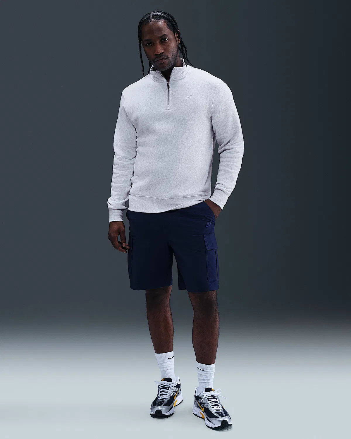 Мужская флисовая кофта Nike Sportswear Club с полузастежкой-молнией, Birch Heather/White/White — фото 4