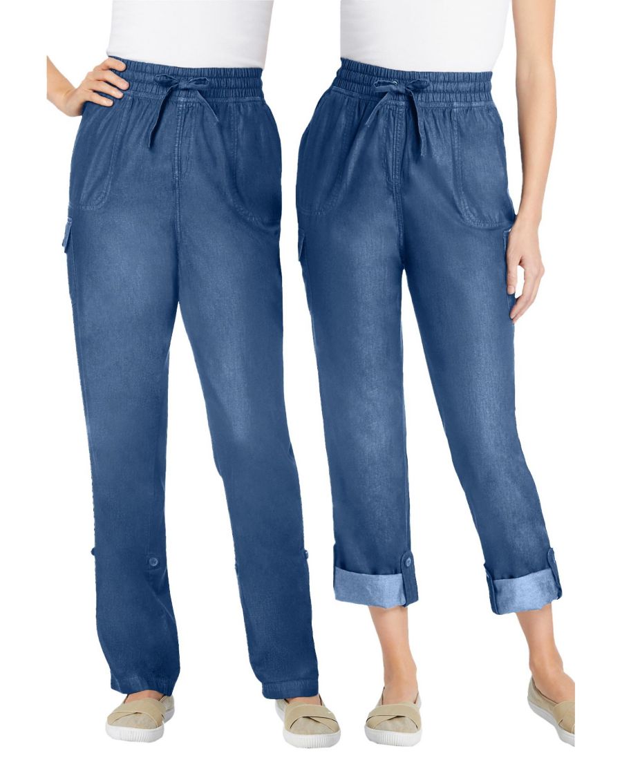 

Женские брюки-карго/капри больших размеров, трансформируемые по длине Woman Within, Medium stonewash sanded