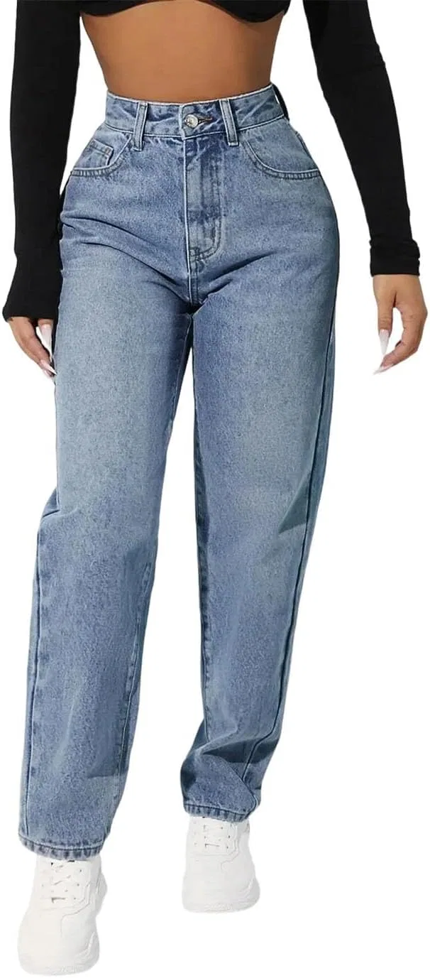 Джинсы джинсы Women's High Waist Loose Fit Denim Jeans Light Washed Casual Style Everyday Pants 12