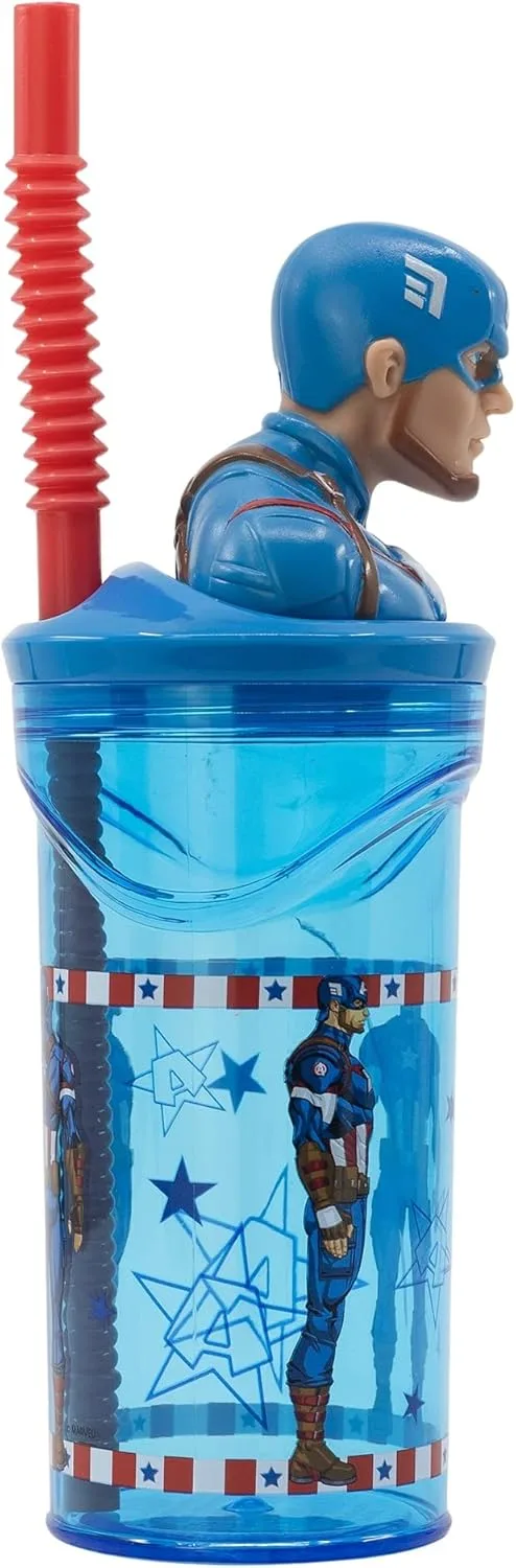 Кружка Marvel Captain America 360 мл для детей со встроенной трубочкой и 3D-персонажами Stor — фото 2