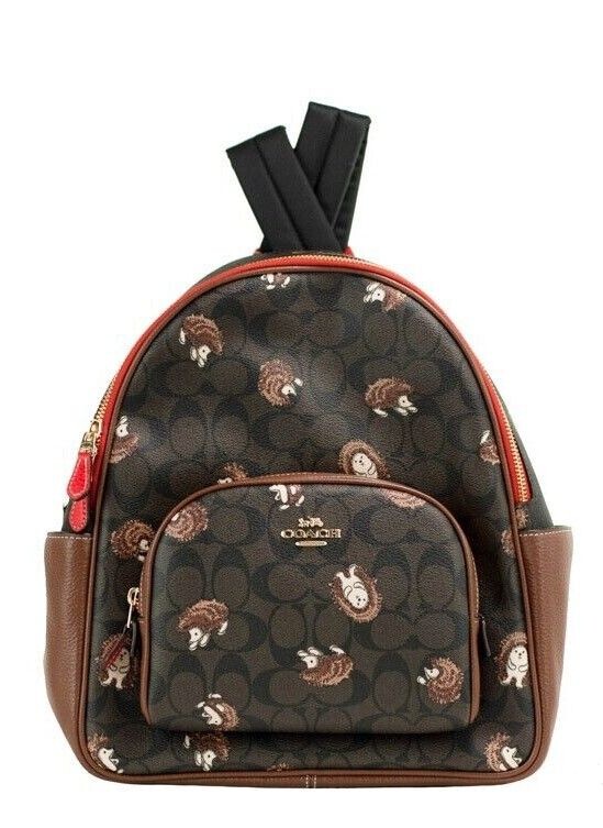 

Рюкзак Court Hedgehog Signature из холщовой ткани с покрытием, сумка для книг через плечо Coach
