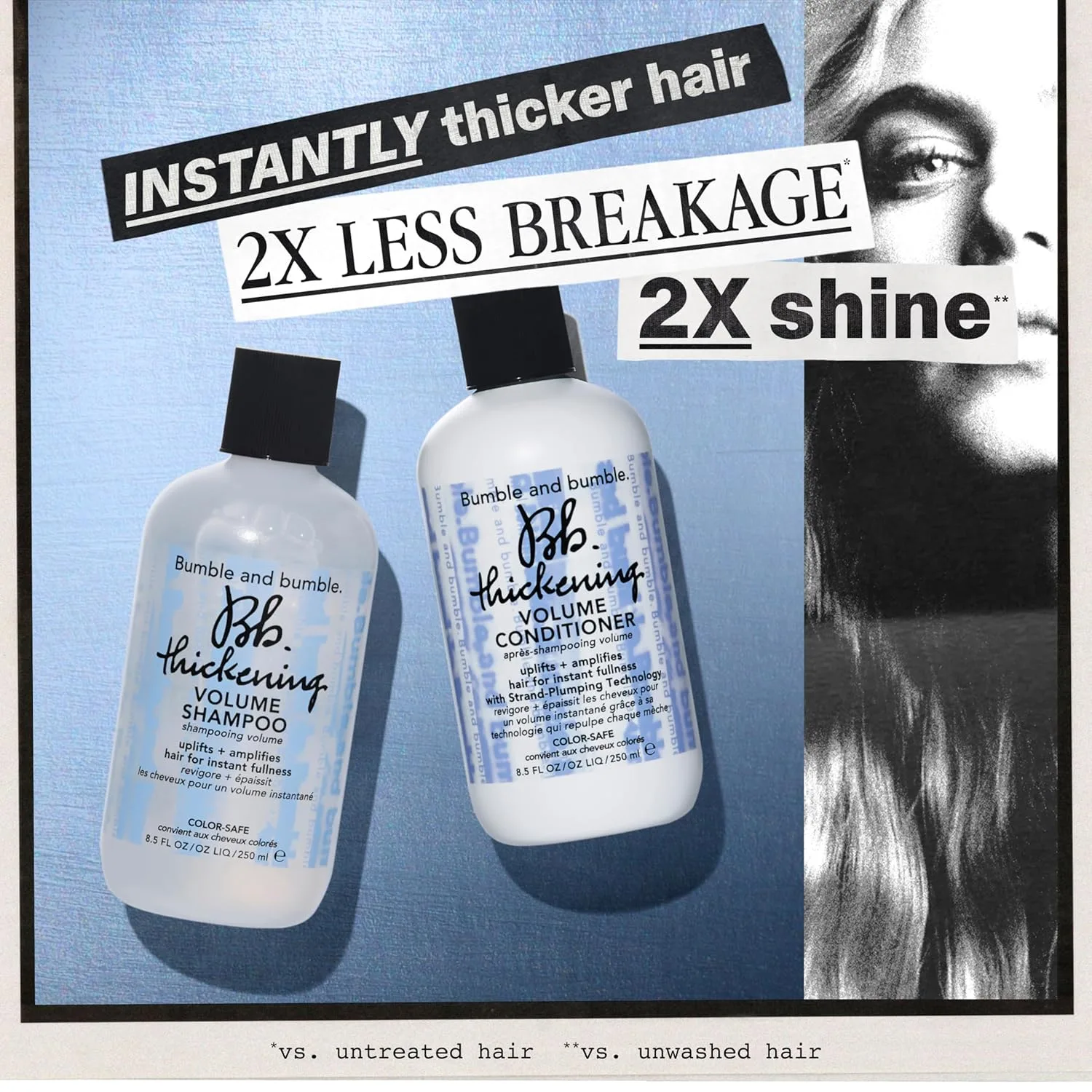 Bumble and bumble Thickening Volumizing Shampoo + Conditioner Set, легкие формулы, очищает без пересушивания, увлажняет, распутывает, для окрашенных волос, для тонких и средних волос 251 мл; 198 мл Bumble And Bumble. — фото 3