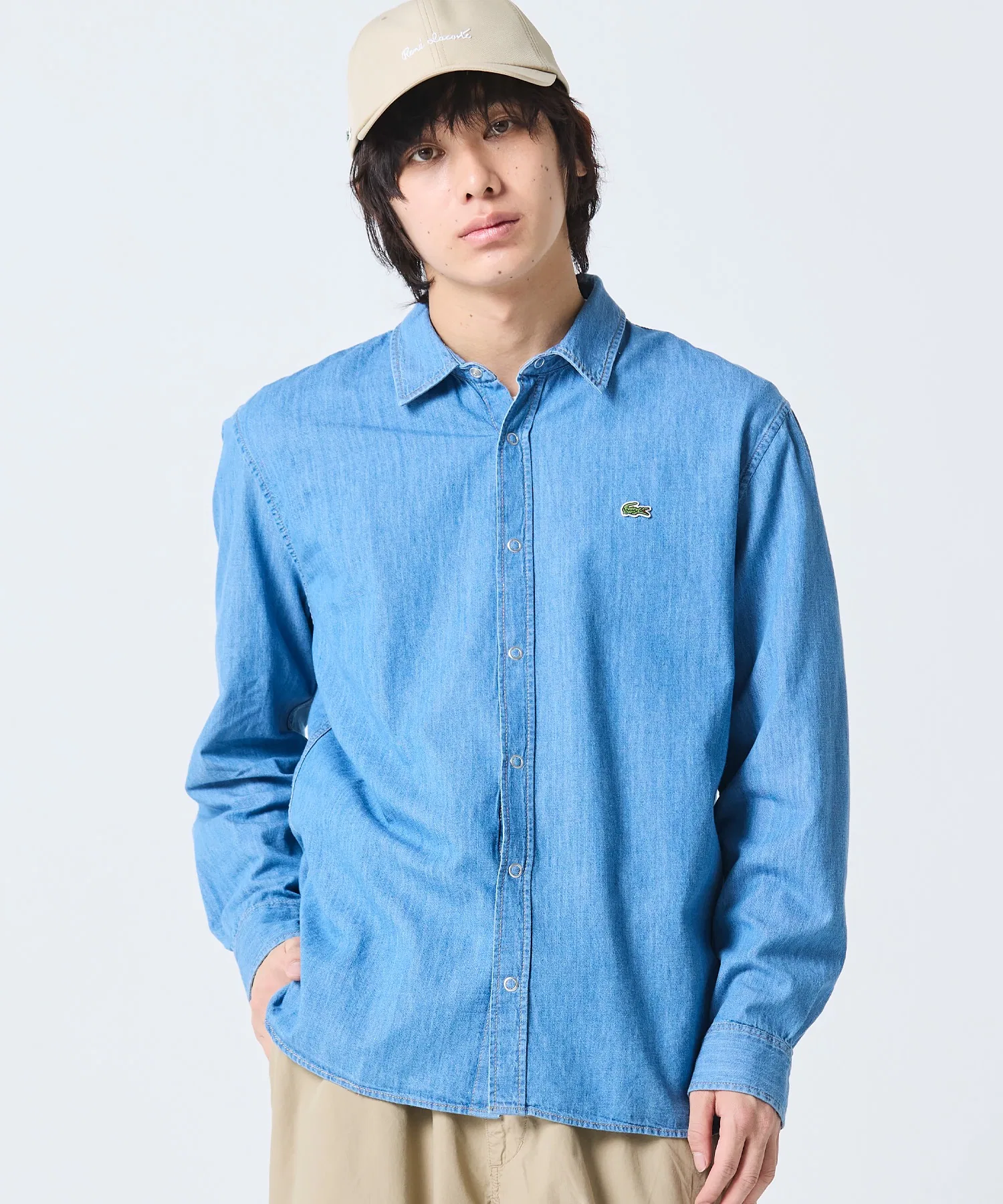 Унисекс джинсовая рубашка LACOSTE Regular Fit светло-голубая