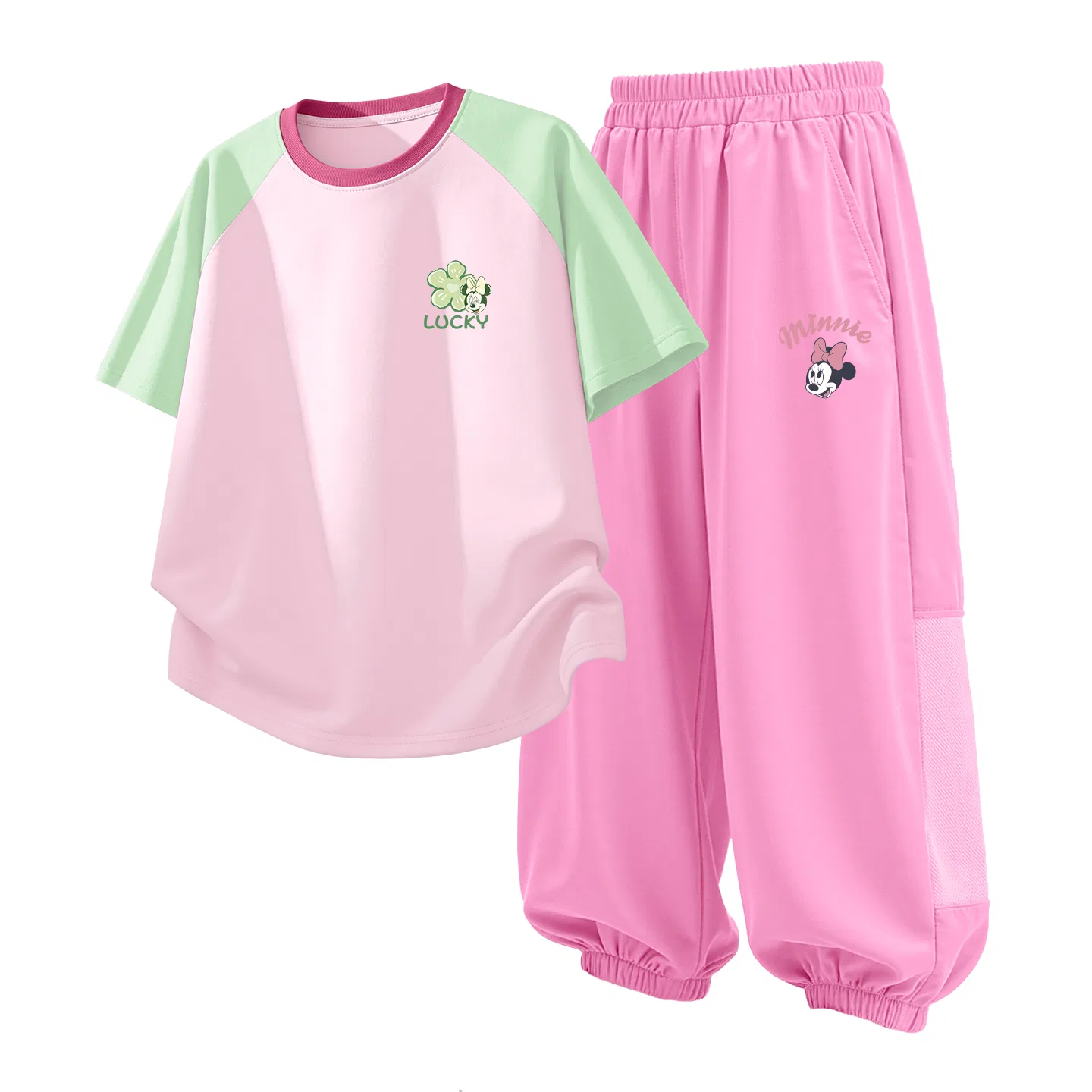 Детский спортивный костюм Casual Sportswear 2 Piece Set Disney, Di Lucky Clover K Green Pink+Di Up Eye K Strawberry Pink