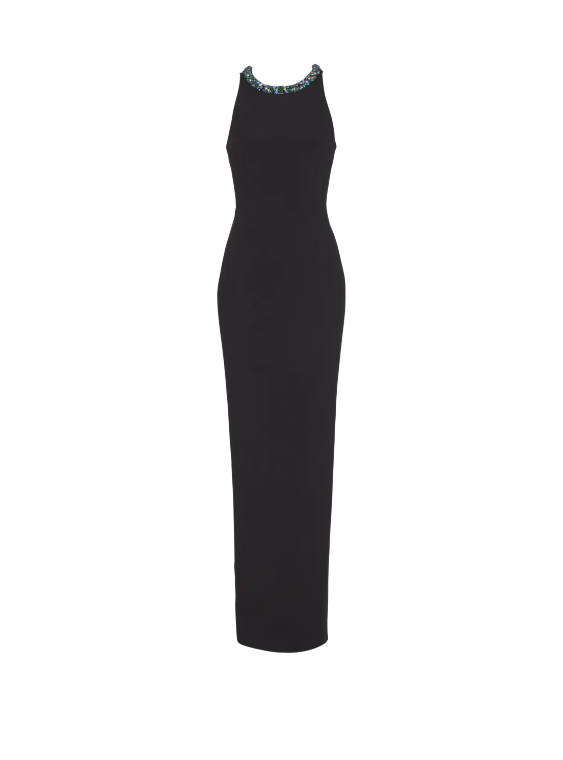 

Длинное платье без рукавов из вышитого бархата Balmain, черный