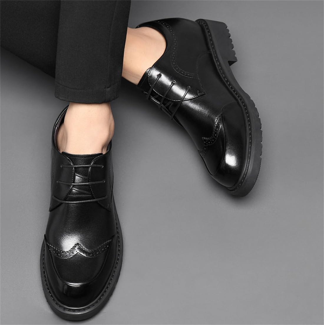 Мужские туфли VIBLiSS Oxford из кожи на шнуровке, формальные туфли с внутренней скрытой платформой для увеличения роста, деловые и свадебные туфли, черный — фото 3