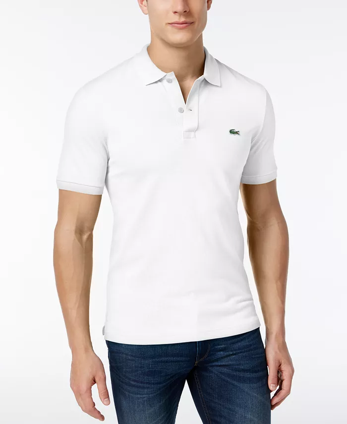 

Мужская приталенная рубашка поло с коротким рукавом в рубчик Lacoste, белый