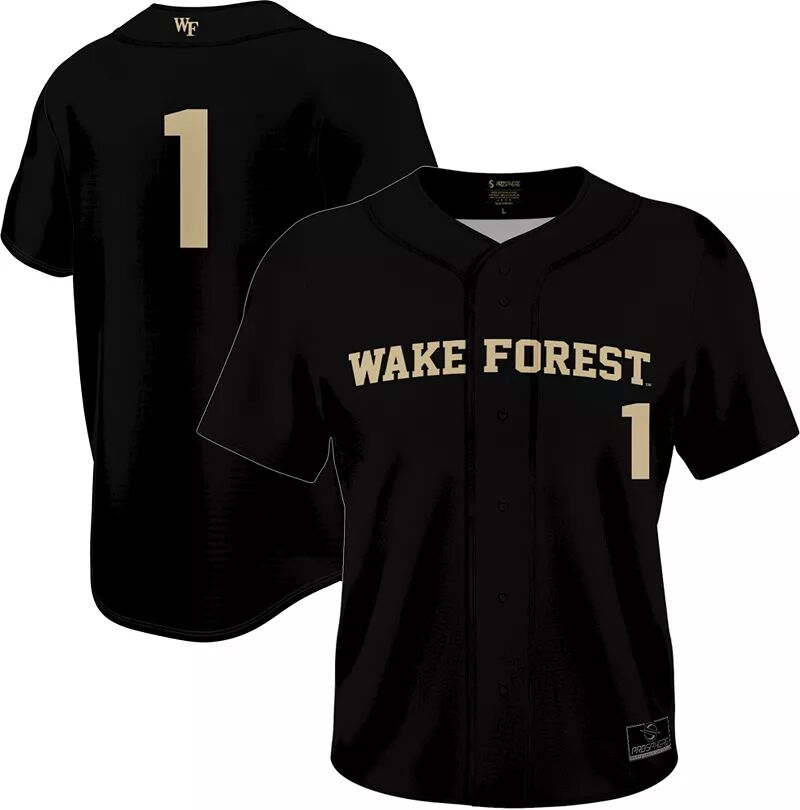 

Мужская черная альтернативная бейсбольная майка на пуговицах Prosphere Wake Forest Demon Deacons #1