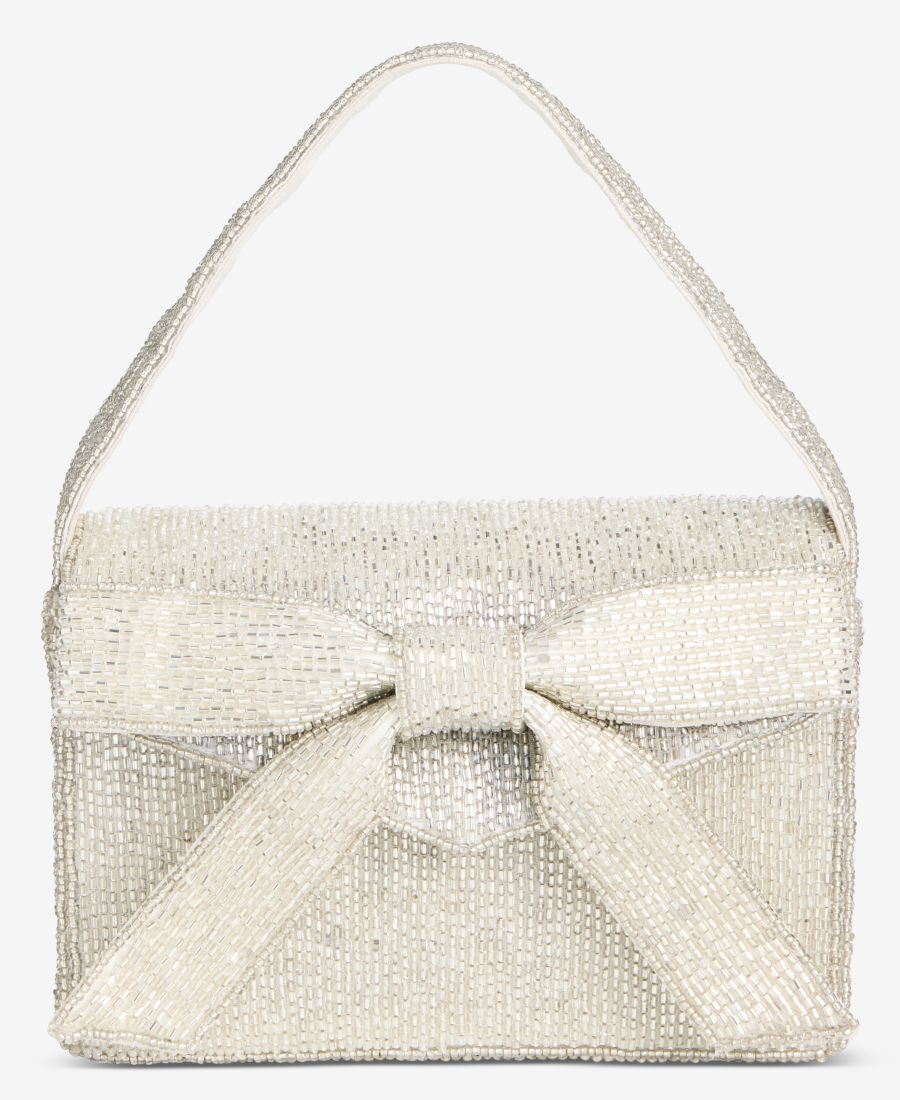 

Миниатюрная сумка с верхней ручкой и бантом из бусин On 34th, Beaded - Clear/ Metallic Silver