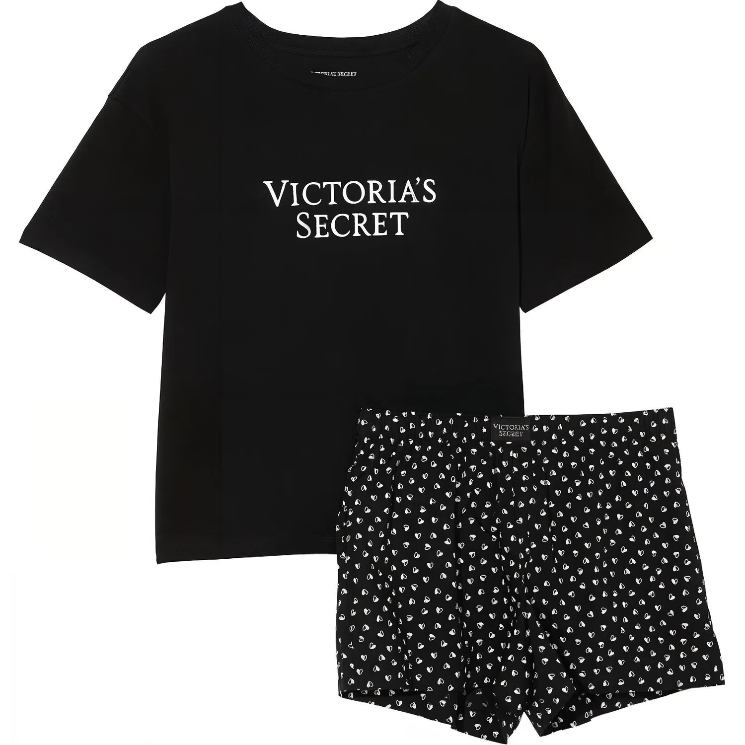 Пижамный комплект с коротким рукавом Victoria's Secret Black Hearts черный