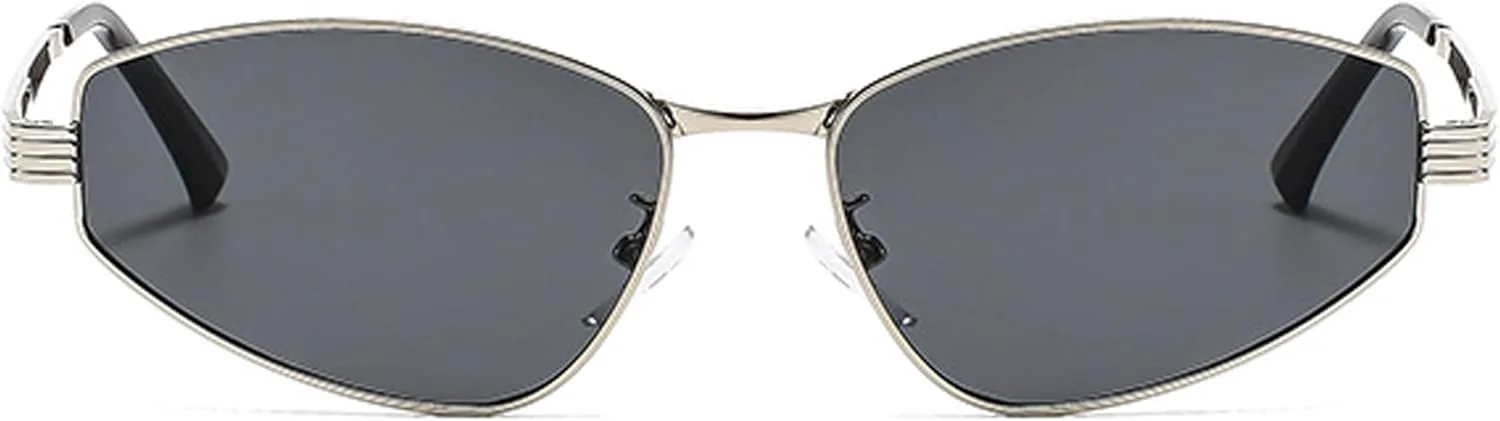 

bullabulling Модные панк-солнцезащитные очки, маленькие «кошачий глаз», женские солнцезащитные очки, дизайнерские винтажные мужские солнцезащитные очки, Silver Black