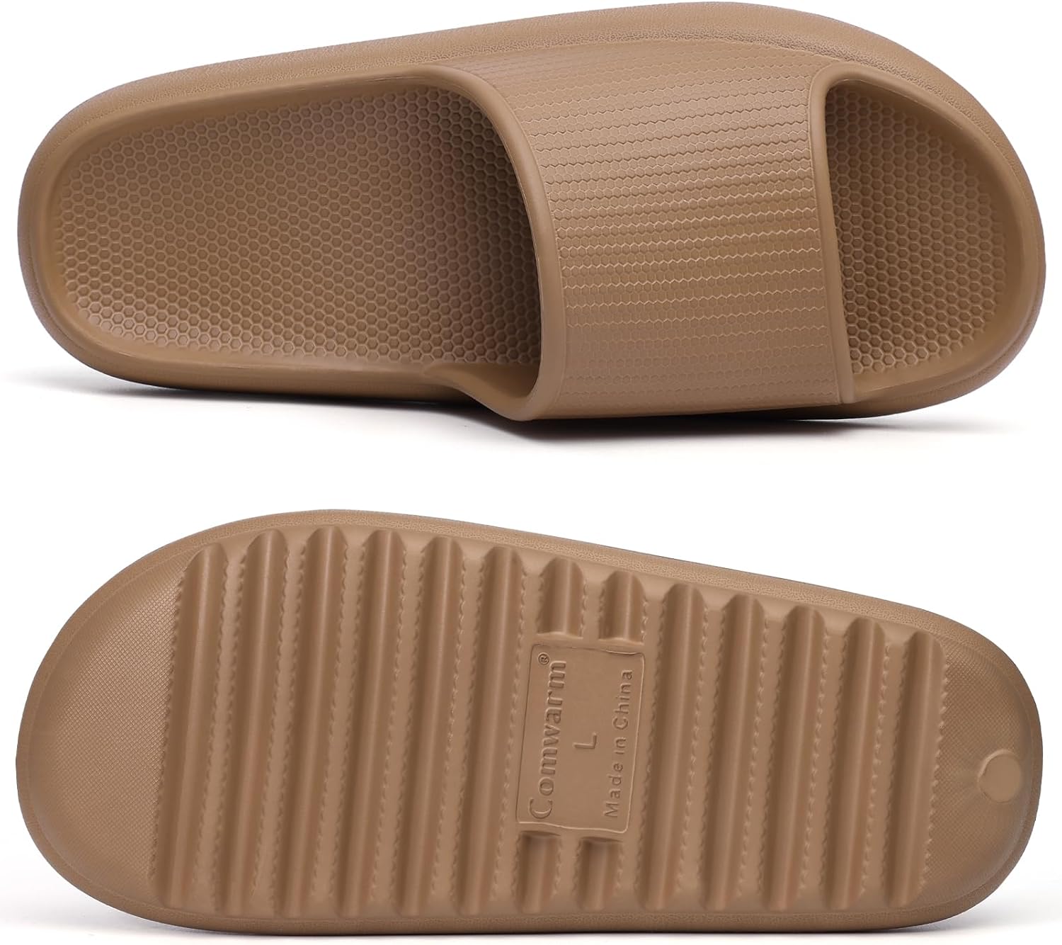 Женские и мужские сандалии Comwarm Cloud Slide с ультракомфортной стелькой-подушкой, мягкие летние пляжные тапочки с поддержкой низкого свода, коричневый — фото 4