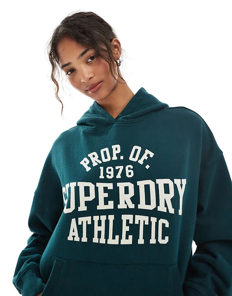 

Свободная толстовка с капюшоном Superdry Athletic Essentials темно-зеленого цвета