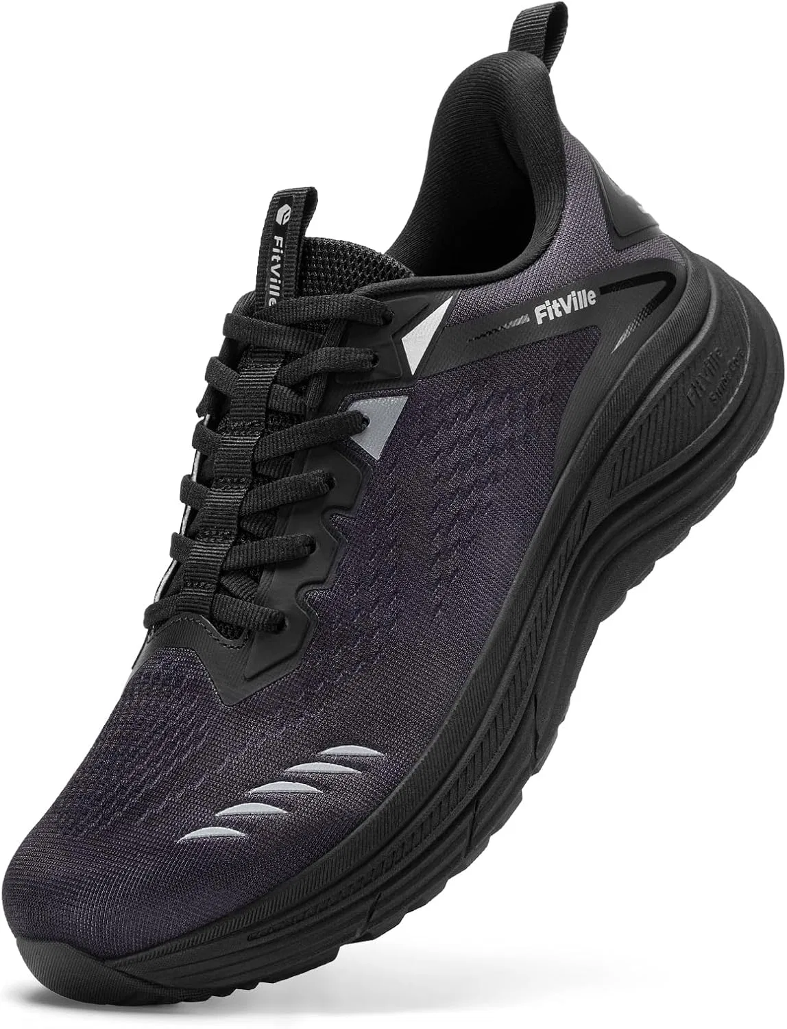 Кроссовки FitVille Extra Wide для бега, легкие спортивные кроссовки для мужчин, дышащие кроссовки для бега трусцой, кроссовки для активного отдыха, удобные кроссовки с амортизацией для широкой стопы, Midnight Black