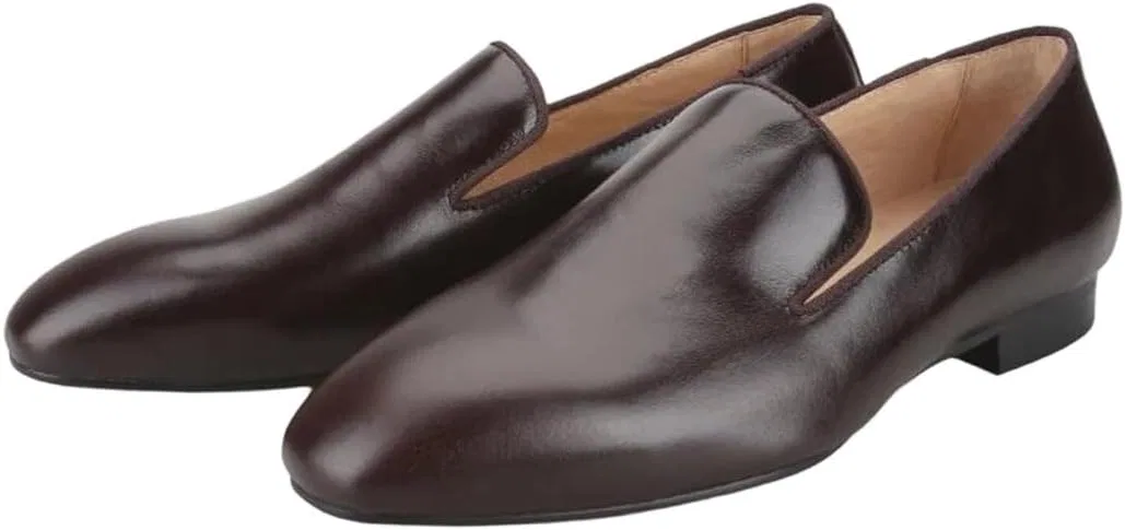 Кроссовки кожаные Polished Loafers Handmade Slip-On Shoes, шоколад