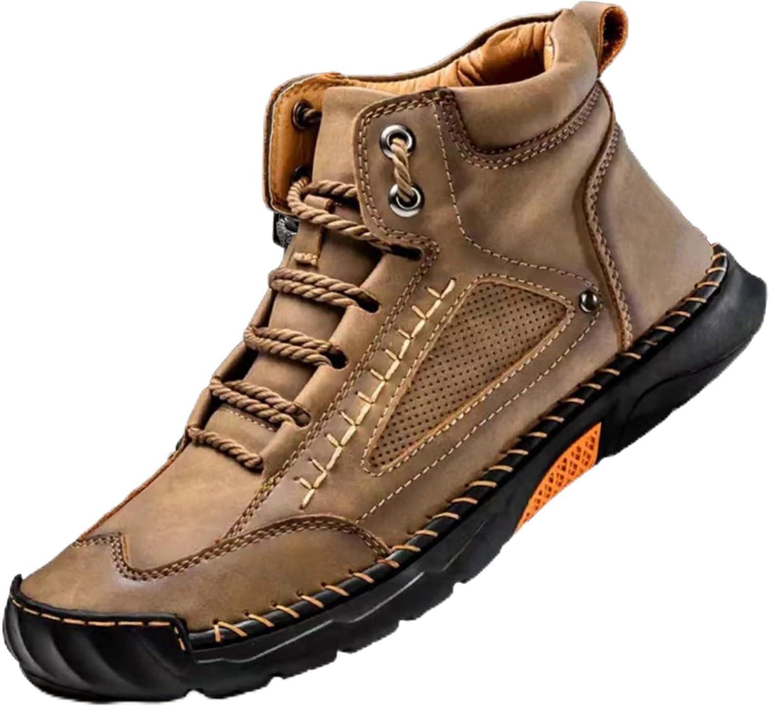 

Мужские удобные ручной работы кожаные ботинки, водонепроницаемые, с нескользящей подошвой и просторной носочной частью для активного отдыха Generic, хаки