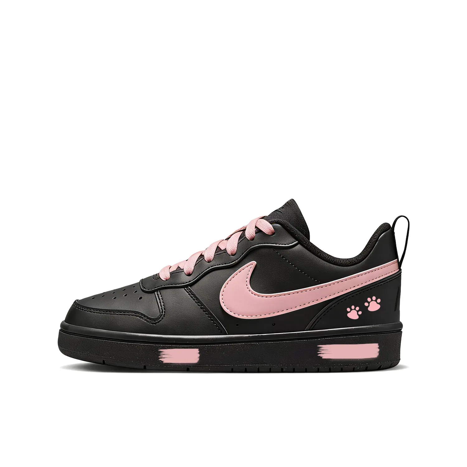 Кроссовки для скейтбординга детские Court Borough Leather Abrasion Resistant Low top Black Pink Teenagers Nike